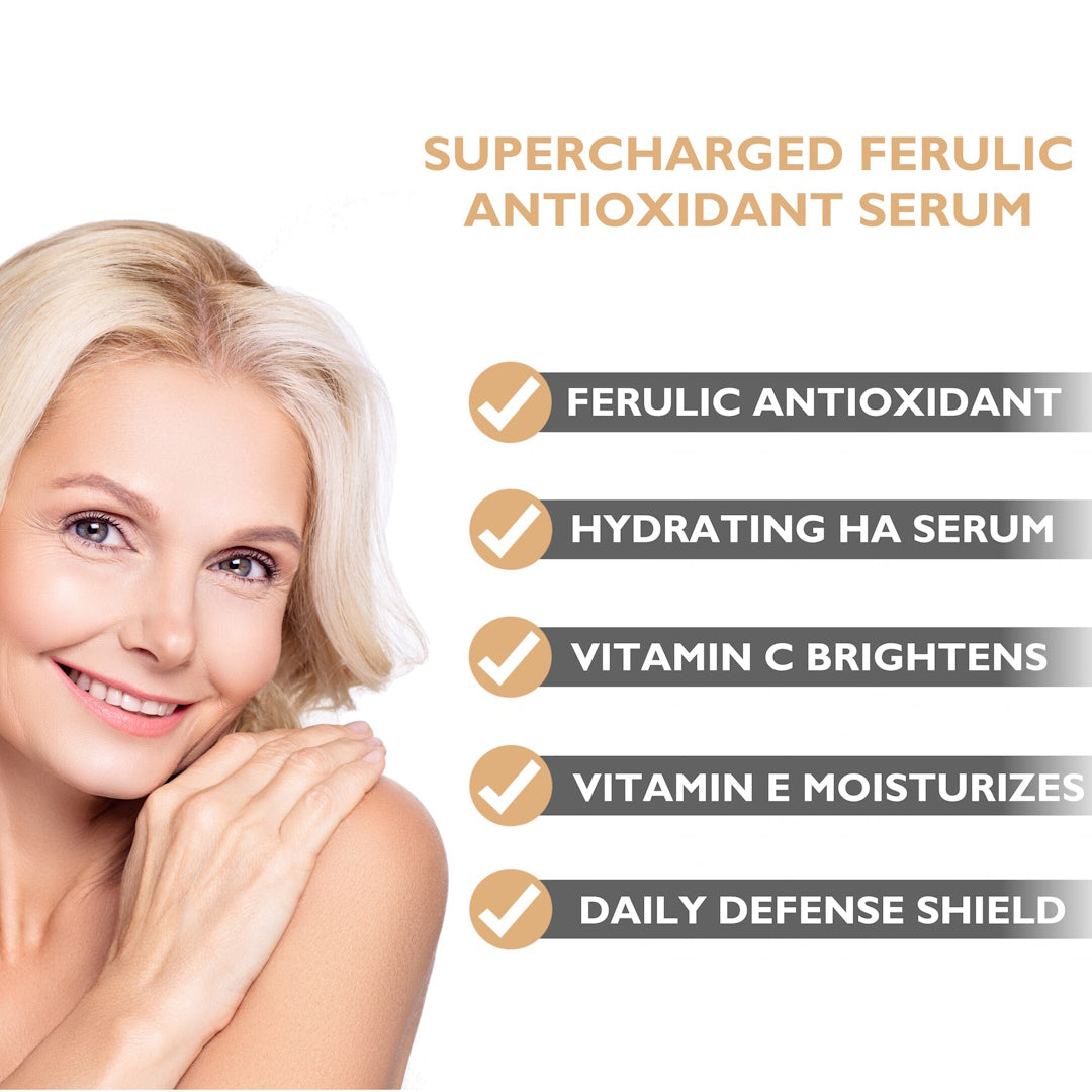 Watts Beauty Antioxidant Serum with Vitamin C, Vitamin E, Hyaluronic Acid, Panthenol - Vitamin B5 and Ferulic Acid