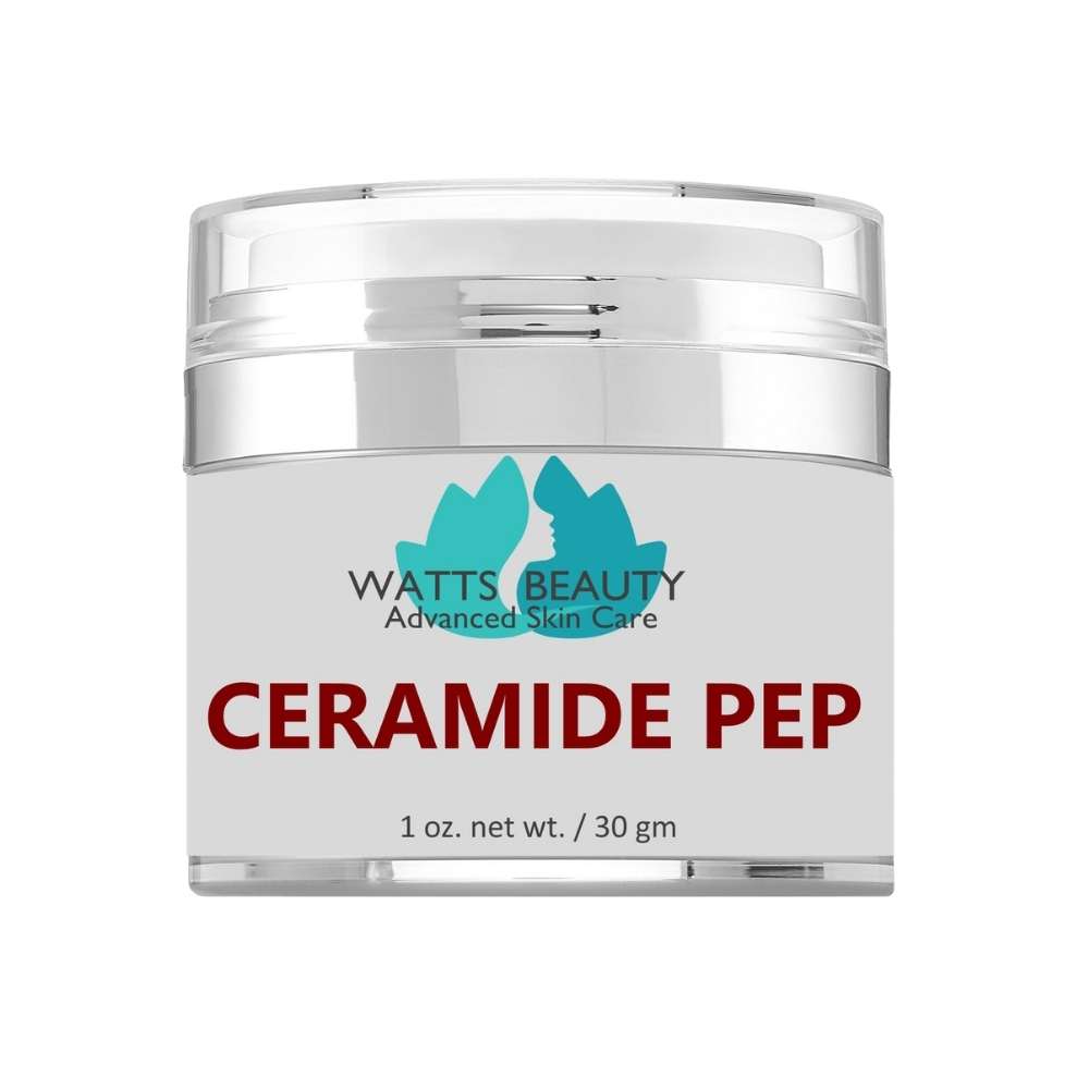 Jar of Watts Beauty Ceramide Pep cream on a white background