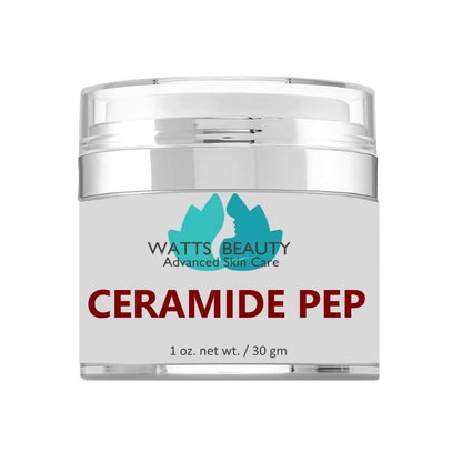 Jar of Watts Beauty Ceramide Pep cream on a white background