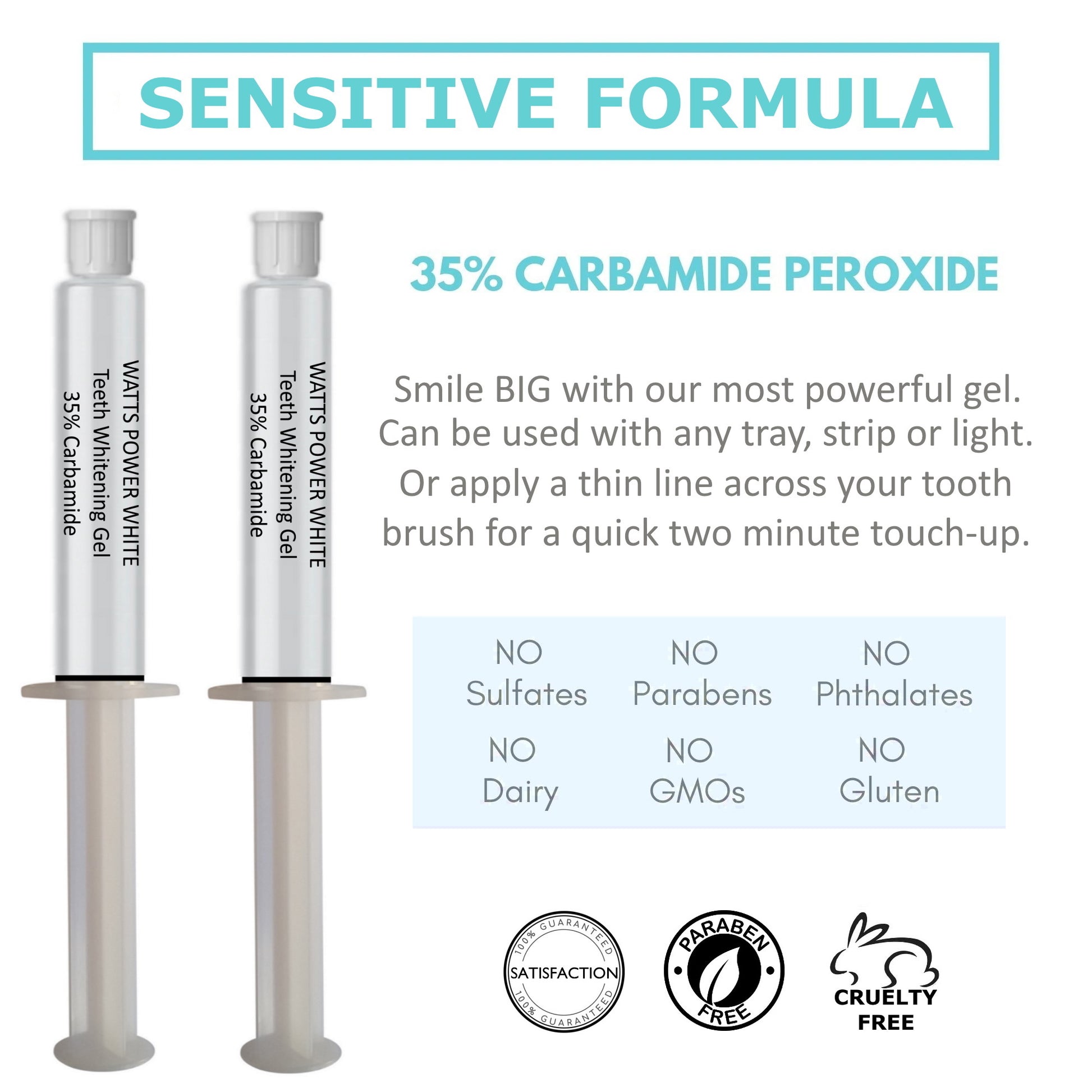 Best 35% Teeth Whitening Gels, Dual Action Watts Power 35% Teeth Whitening Gels - Sensitive Formula