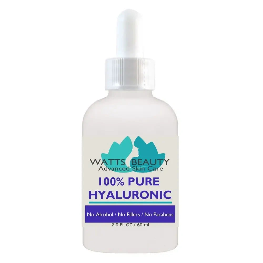 2 oz Glass Dropper Bottle - Watts Beauty 100% Pure Hyaluronic Acid Serum for Face - Only Alcohol FREE Pure Hyaluronic Acid Face Moisturizer Available at This Low Price - No Parabens - WattsBeautyUSA.com